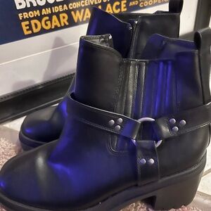 Women's Black Leather Ankle Boots with Harness Detail